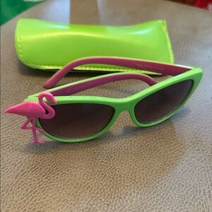 Green and Pink Flamingo Sunglasses  good condition, lightly used